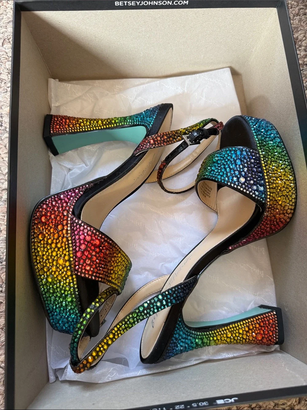 Betsey Johnson Rainbow Crystal Platform Heels